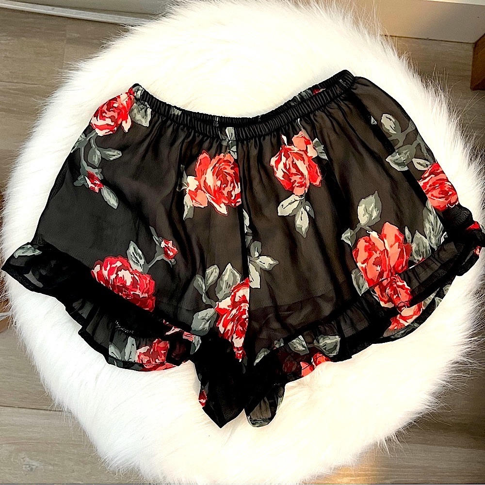 American Threads Flowy Floral Rose Shorts